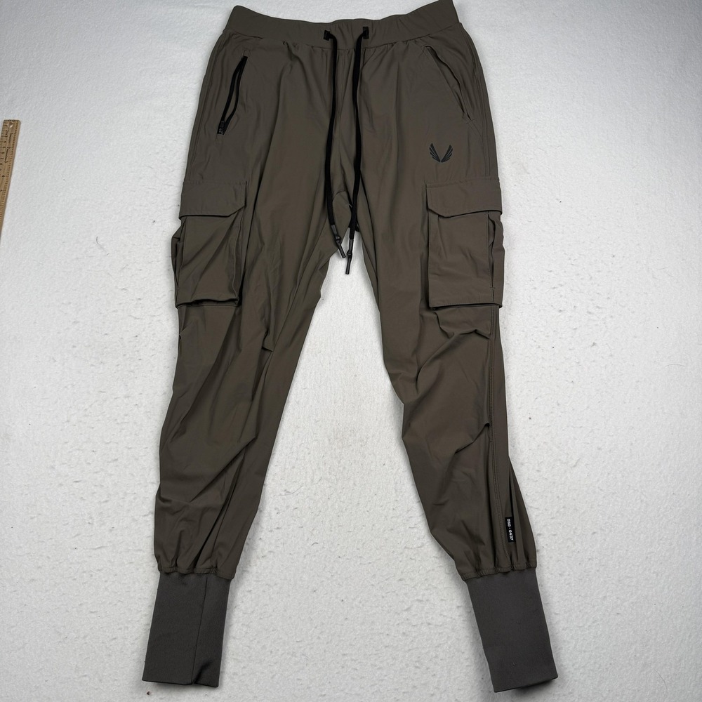 ASRV Jogger Pants Mens Large Brown Cargo Stretch Zip Pocket Cuffed Athletic